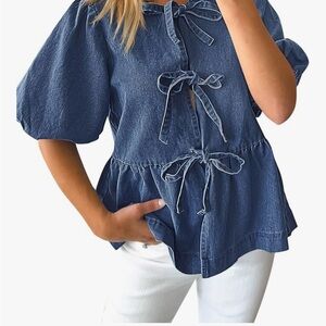 Denim Bow-Tie Women's Top